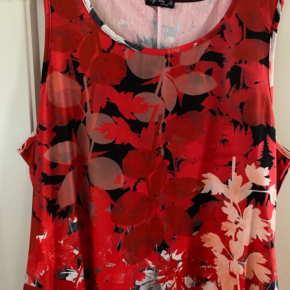 Sleeveless Dress by Lily-Size 2X-Red, Black, Grey, White & Bit of Tan-Flowers - Picture 2 of 8